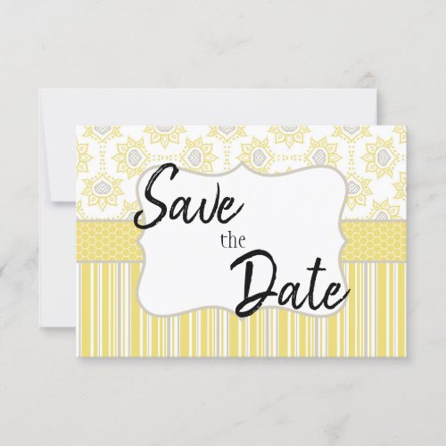 Bee Yellow and Grey Geometric Save The Date