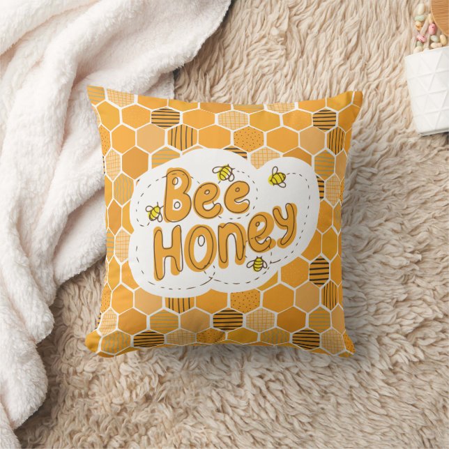 Bee Yellow Black Illustrated Throw Pillow (Blanket)