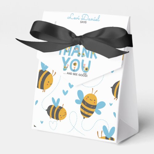 Bee Yellow  Blue Floral ONE Babys 1st Birthday Favor Boxes