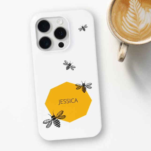 Bee Yellow Custom Name Modern Honeycomb Summer Case-Mate iPhone Case (Bee Yellow Custom Name Modern Honeycomb Summer Case-Mate iPhone Case)