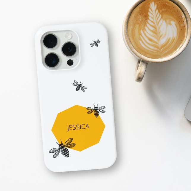 Bee Yellow Custom Name Modern Honeycomb Summer Case-Mate iPhone Case (Bee Yellow Custom Name Modern Honeycomb Summer Case-Mate iPhone Case)