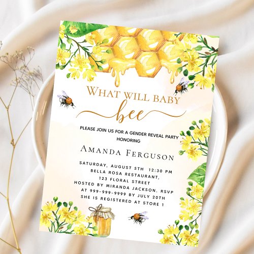 Bee yellow floral baby shower invitation