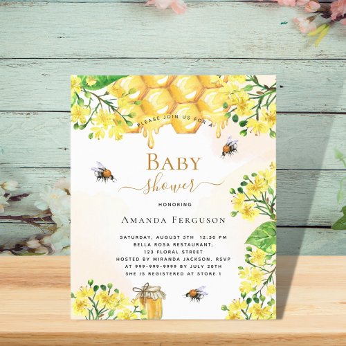 Bee yellow floral budget baby shower invitation