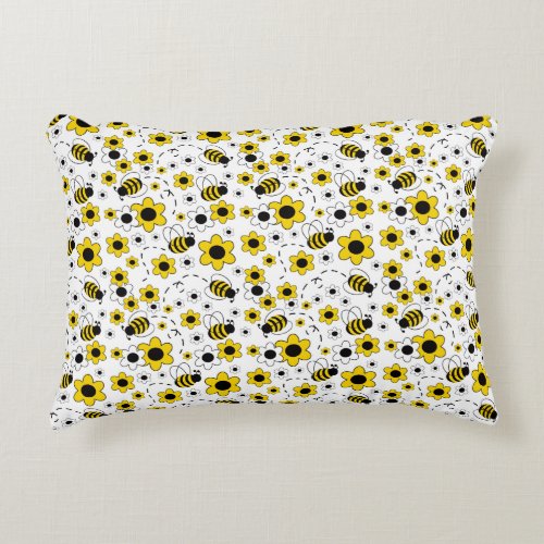 Bee Yellow Floral Girls Accent Pillow