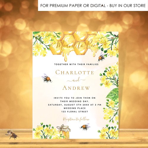 Bee yellow florals honeycomb meant to bee wedding  invitation postcard