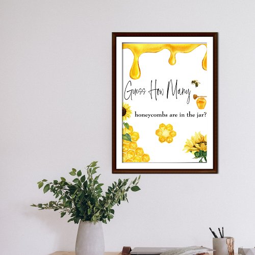 Bee Yellow Honey Guess How Many Baby Shower Game Poster