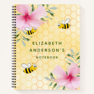 Bee yellow honeycomb pink florals notebook