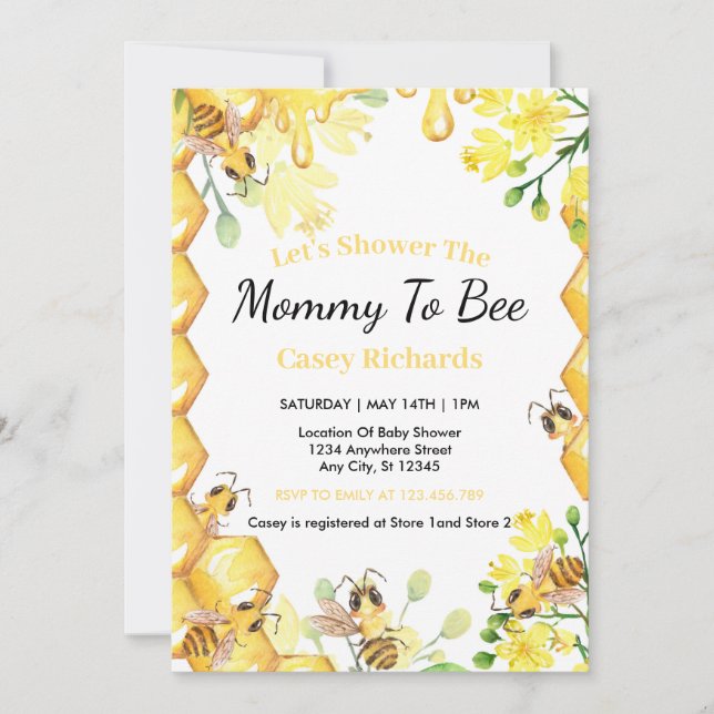 Bee Yellow Mommy To Bee Baby Shower  Invitation (Front)
