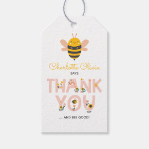 Bee Yellow & Pink Baby's 1st Birthday Favor Tag