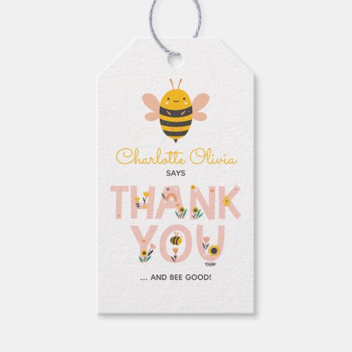 Bee Yellow  Pink Babys 1st Birthday Favor Tag