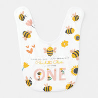 Bee Yellow & Pink Floral ONE Baby's 1st Birthday Baby Bib