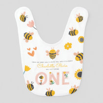 Bee Yellow & Pink Floral ONE Baby's 1st Birthday Baby Bib