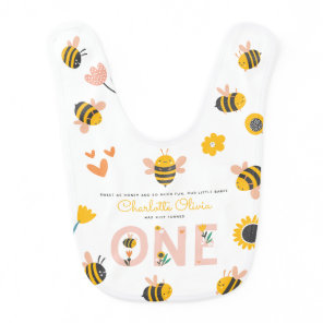 Bee Yellow & Pink Floral ONE Baby's 1st Birthday Baby Bib