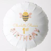 Bee Yellow & Pink Floral ONE Baby's 1st Birthday Balloon