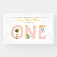 Bee Yellow & Pink Floral ONE Baby's 1st Birthday Banner