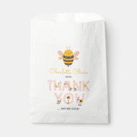 Bee Yellow & Pink Floral ONE Baby's 1st Birthday Favor Bag