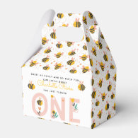 Bee Yellow & Pink Floral ONE Baby's 1st Birthday Favor Box