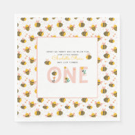 Bee Yellow & Pink Floral ONE Baby's 1st Birthday Napkins