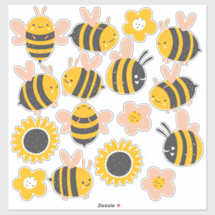 Bee Yellow & Pink Floral Sticker