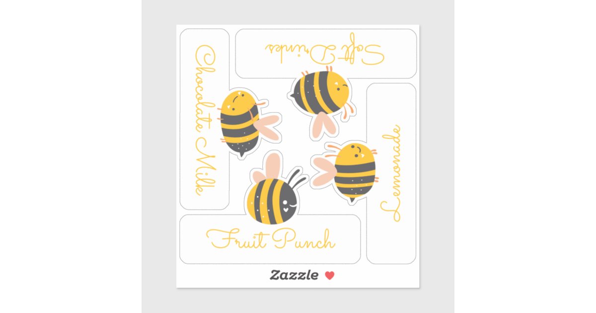 Bee Yellow & Pink Sticker | Zazzle