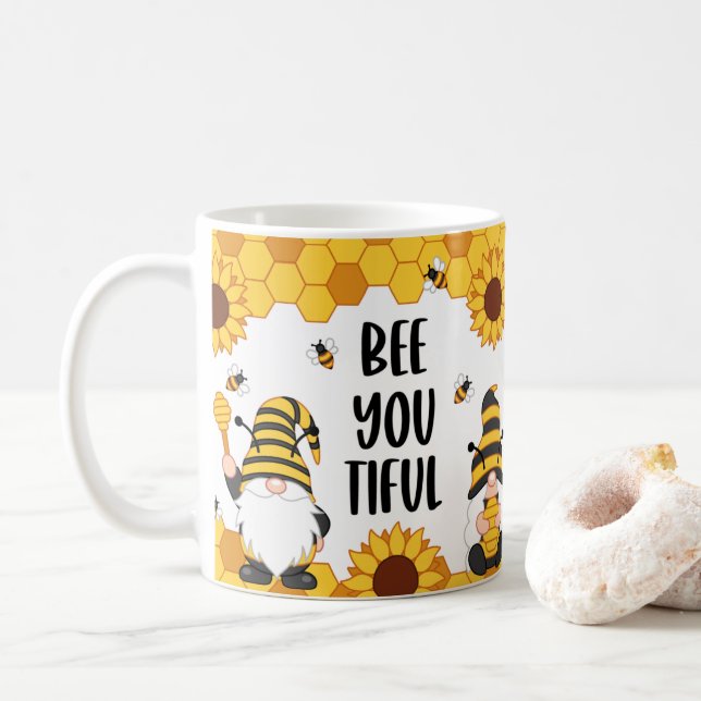 Bee You tiful Gnome Bee Hive Design Coffee Mug Cup (With Donut)