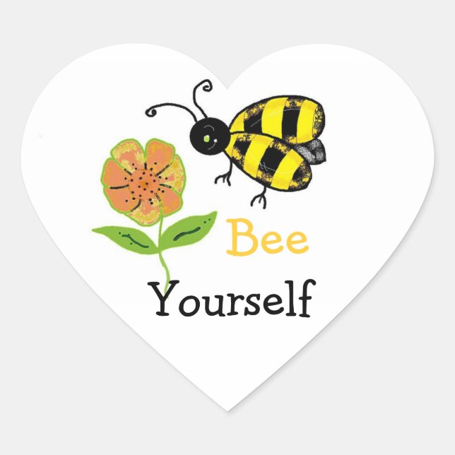 Bee Yourself Bumble Bee Design Heart Sticker (Front)