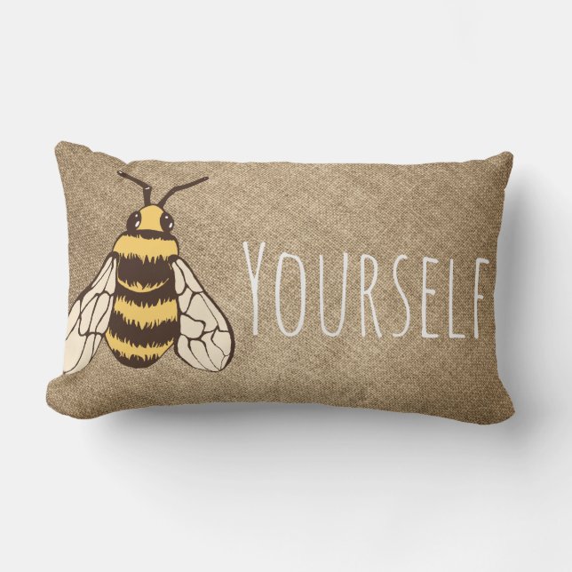 Bee Yourself Cute Bumble Bee Burlap Lumbar Pillow (Front)