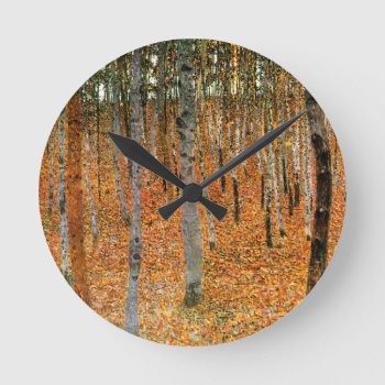 Beech Forest By Gustav Klimt Round Clock by GalleryGreats at Zazzle