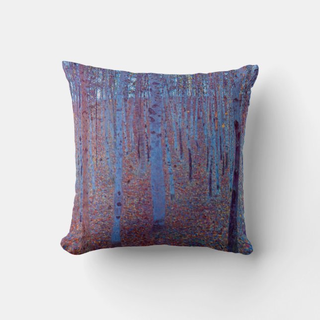 Beech Forest by Gustav Klimt Throw Pillow (Front)