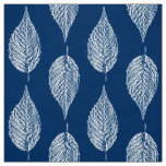 Beech Leaf Chalk Print, Cobalt Blue and White Fabric