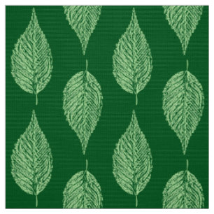 Beech Leaf Chalk Print, Deep Emerald Green Fabric
