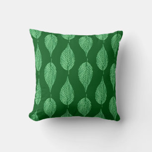 Beech Leaf Chalk Print, Deep Emerald Green Throw Pillow