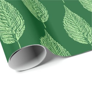 Beech Leaf Chalk Print, Deep Emerald Green Wrapping Paper
