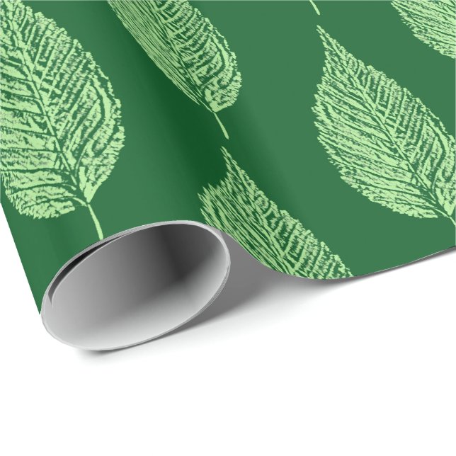 Beech Leaf Chalk Print, Deep Emerald Green Wrapping Paper (Roll Corner)