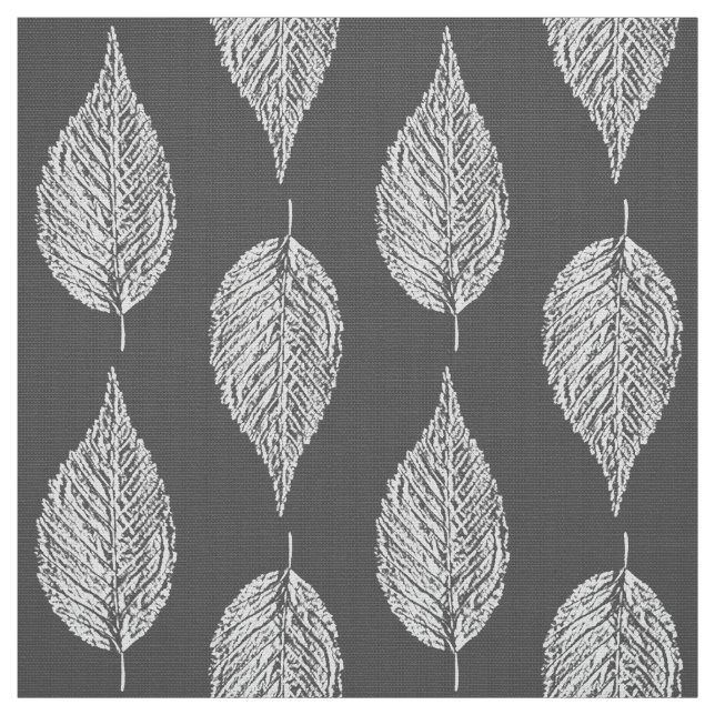 Beech Leaf Chalk Print, Gray / Grey and White Fabric (Swatch)