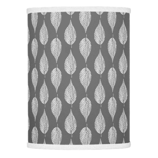 Beech Leaf Chalk Print, Gray / Grey and White Lamp Shade (Front)