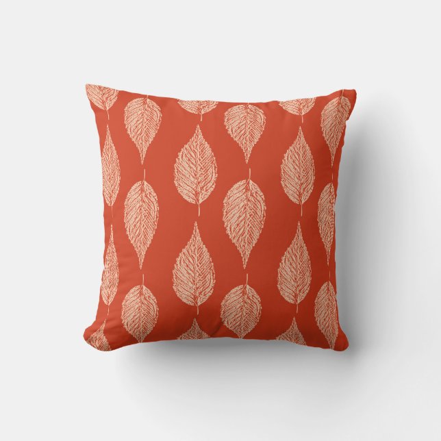 Beech Leaf Chalk Print, Mandarin Orange Throw Pillow (Front)