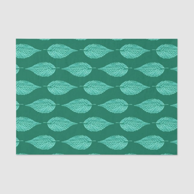 Beech Leaf Chalk Print, Turquoise and Aqua Tissue Paper (Front)