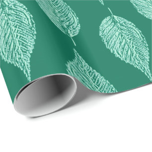 Beech Leaf Chalk Print, Turquoise and Aqua Wrapping Paper