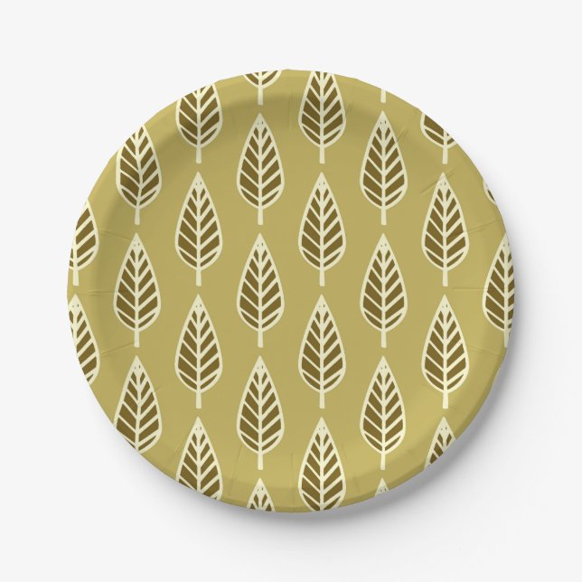 Beech leaf pattern - Camel tan and brown Paper Plates (Front)