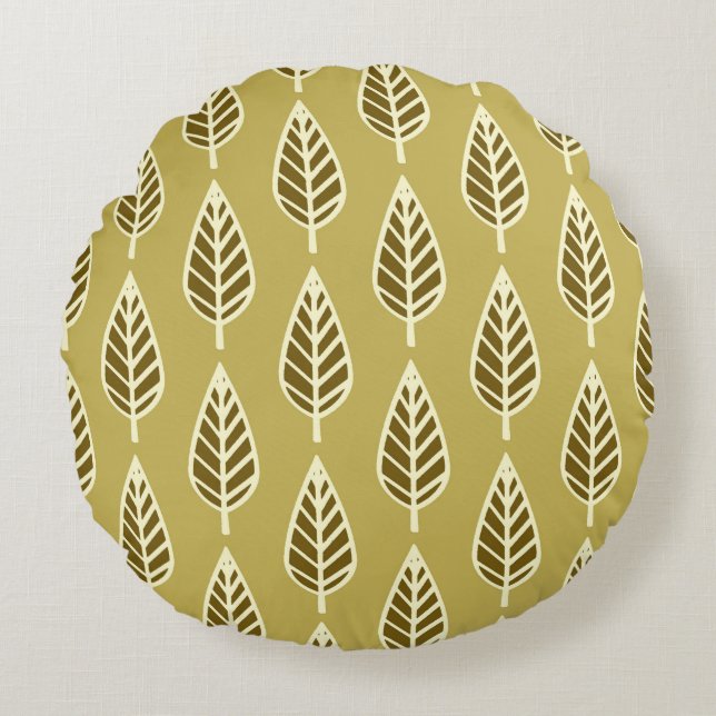 Beech leaf pattern - Camel tan and brown Round Pillow (Front)