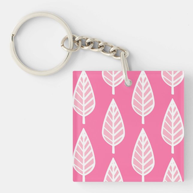 Beech leaf pattern - Florescent pink and white Keychain (Front)