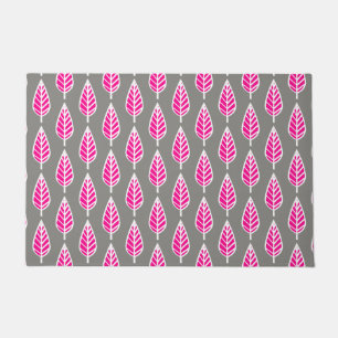 Beech Leaf Pattern, Fuchsia Pink and Silver Gray Doormat