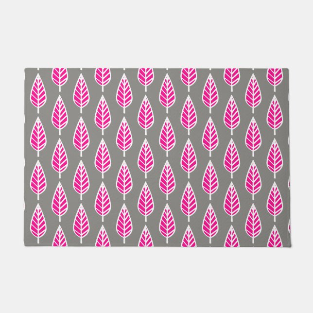 Beech Leaf Pattern, Fuchsia Pink and Silver Gray Doormat (Front)