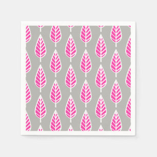 Beech leaf pattern - Fuchsia pink and silver Paper Napkins