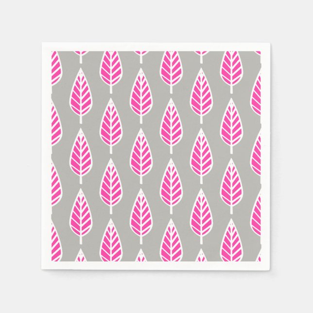 Beech leaf pattern - Fuchsia pink and silver Paper Napkins (Front)