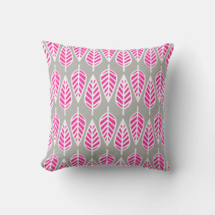 Beech leaf pattern - Fuchsia pink and silver Throw Pillow