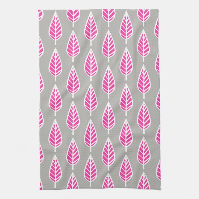 Beech leaf pattern - Fuchsia pink and silver Towel (Vertical)