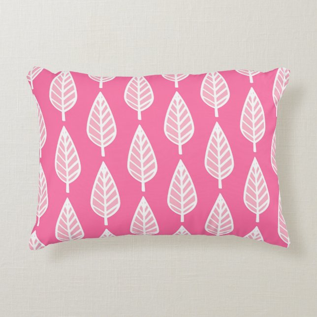 Beech leaf pattern - Hot pink and white Accent Pillow (Front)