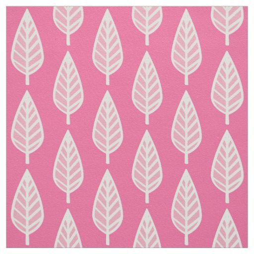 Beech leaf pattern - Hot pink and white Fabric